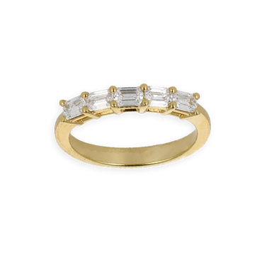 Fedina Oro Giallo 18K con 5 Diamanti Taglio Smeraldo