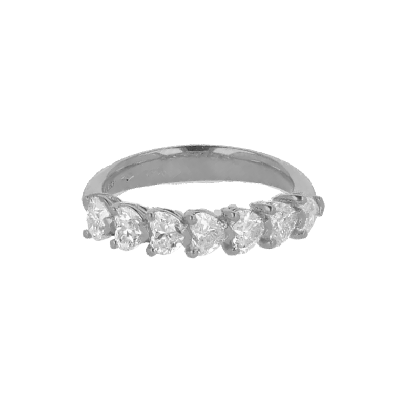 Fedina 7 Pietre in Oro Bianco 18K con Diamanti Taglio Cuore da 1.05 a 1.75 ct