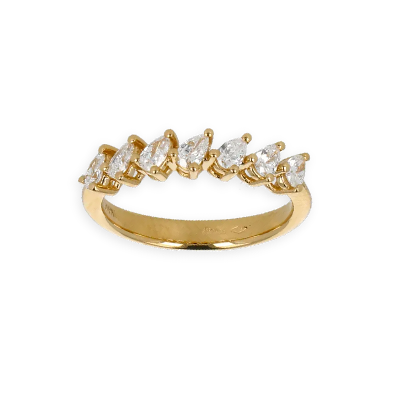 Fedina in Oro Giallo 18K con 7 Diamanti Taglio Goccia