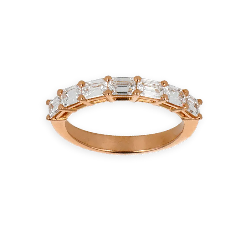 Fedina Oro Rosa 18K con 7 Diamanti Taglio Smeraldo