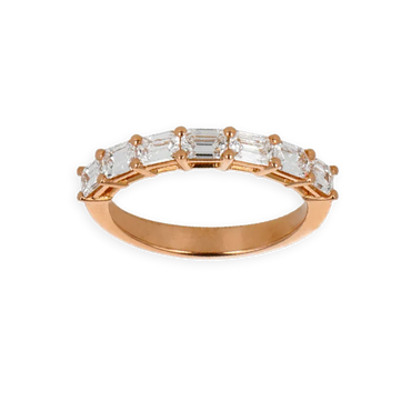 Fedina Oro Rosa 18K con 7 Diamanti Taglio Smeraldo