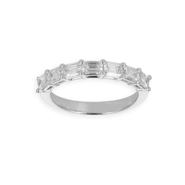 Fedina Oro Bianco 18K con 7 Diamanti Taglio Smeraldo e Diamanti