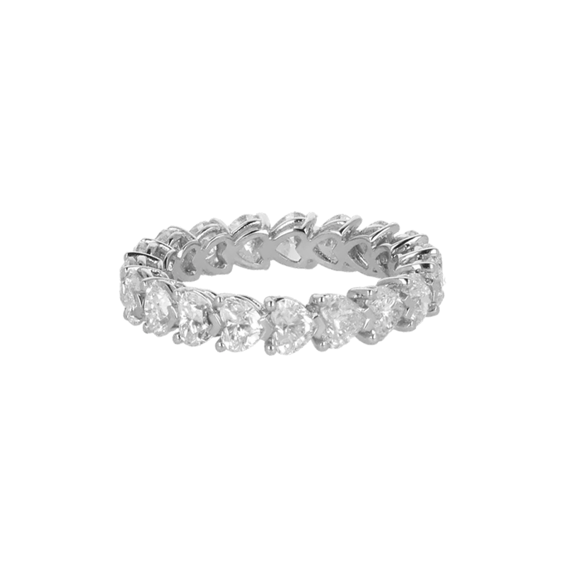Fedina a Giro in Oro Bianco 18K con Diamanti Taglio Cuore da 2.80 a 4.95 ct