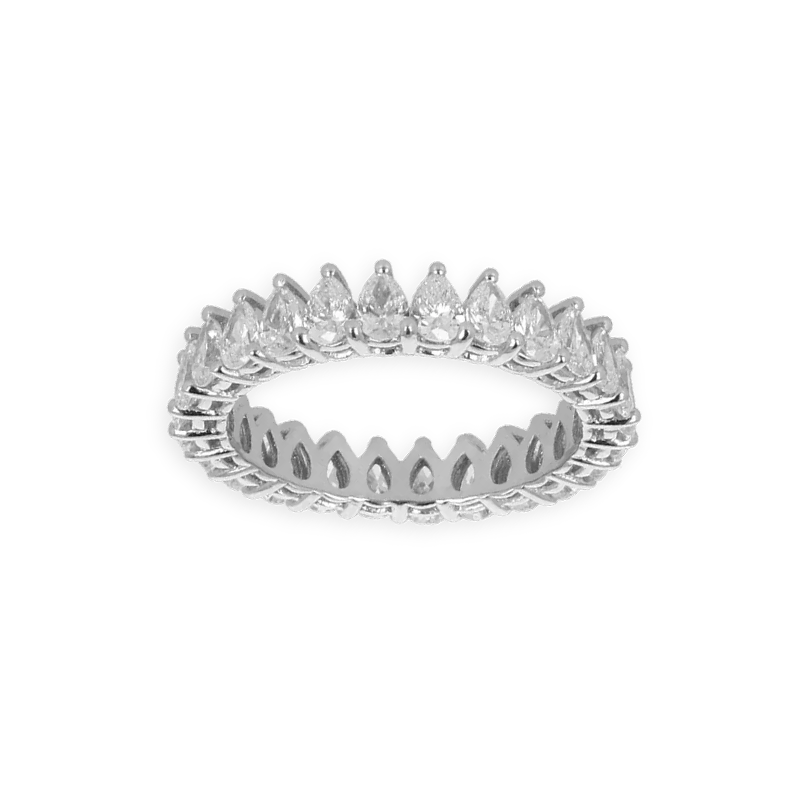 Fedina a Giro in Oro Bianco 18K con Diamanti Taglio Goccia