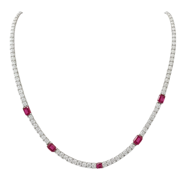 Collana oro bianco 18K con diamanti e spot rubini ovali