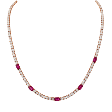 Collana oro rosa 18K con diamanti e spot rubini ovali