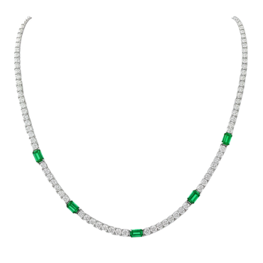 Collana oro bianco 18K con diamanti e spot smeraldi ovali
