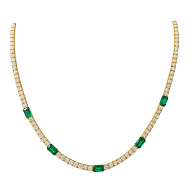 Collana oro giallo 18K con diamanti e spot smeraldi ovali