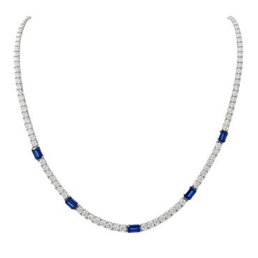Collana oro bianco 18K con diamanti e spot zaffiri ovali