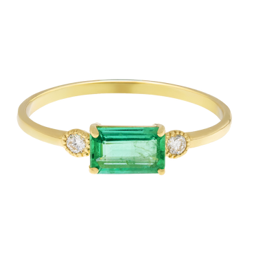 Anello oro giallo 18K con smeraldo emerald e diamanti laterali