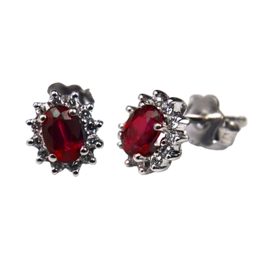 Orecchini oro bianco 18K con diamanti e rubini TRT