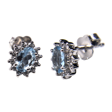 Orecchini Oro bianco 18K con Diamanti e Acquamarina