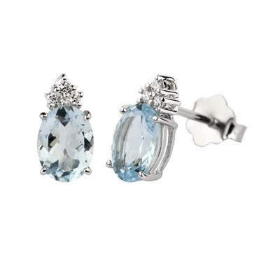 Orecchini Oro bianco 18K con Diamanti e Acquamarina