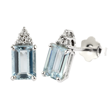 Orecchini Oro bianco 18K con Diamanti e Acquamarina