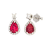 Orecchini oro bianco 18K con diamanti con rubino centrale a goccia