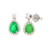 Orecchini oro bianco 18K con diamanti con smeraldo centrale a goccia