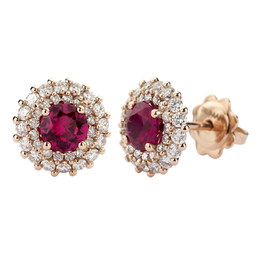 Orecchini Contorno Oro rosa 18K con Diamanti e Rubini TRT