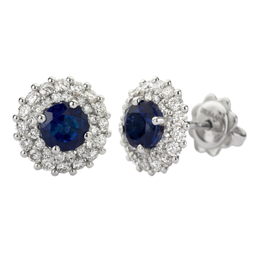 Orecchini Contorno Oro bianco 18K con Diamanti e Zaffiri TRT