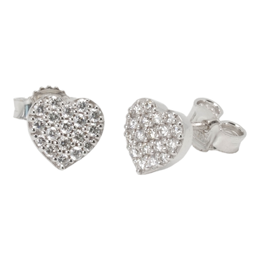Orecchini oro bianco 18K con diamanti cuore pavè