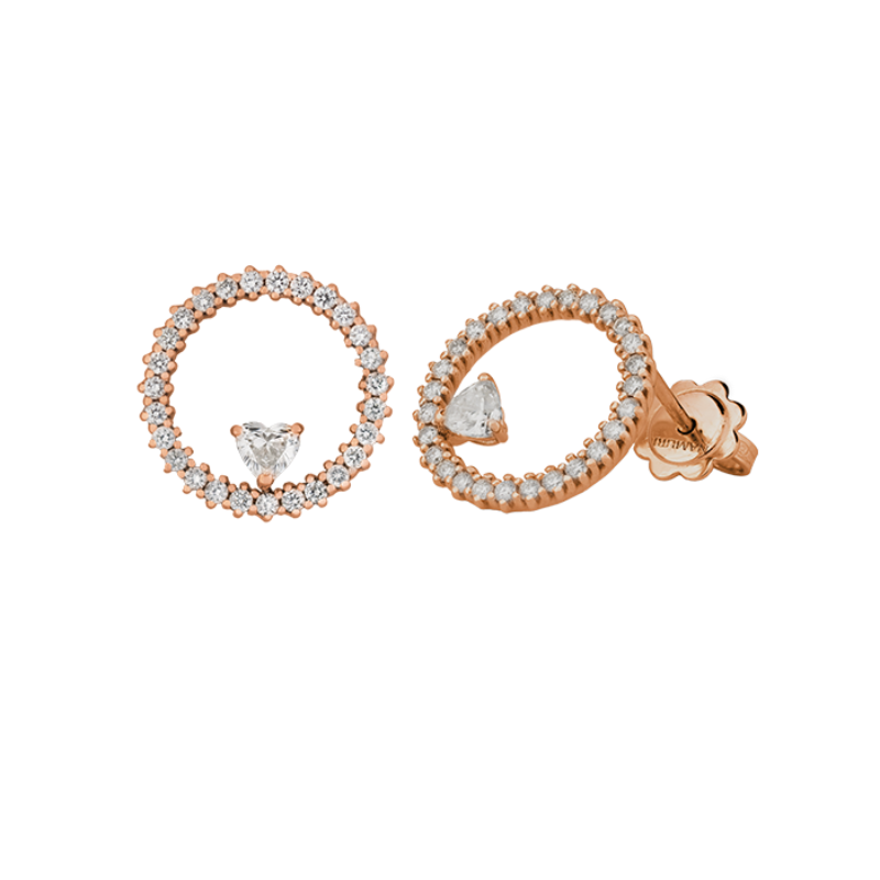 Orecchini in oro rosa 18K con diamanti con cuore