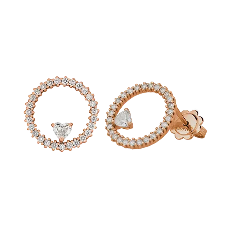 Orecchini in oro rosa 18K con diamanti con cuore