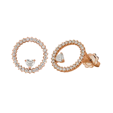 Orecchini in oro rosa 18K con diamanti con cuore