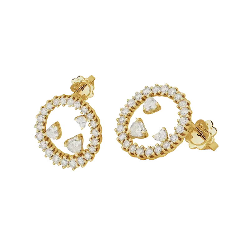 Orecchini in oro giallo 18K con diamanti con 3 cuori