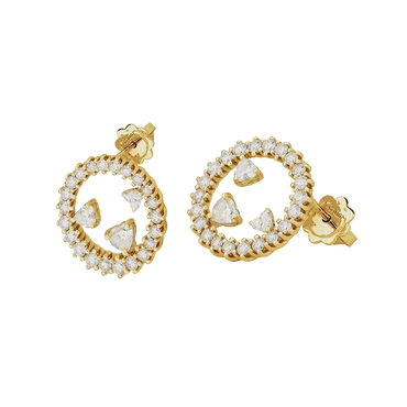 Orecchini in oro giallo 18K con diamanti con 3 cuori