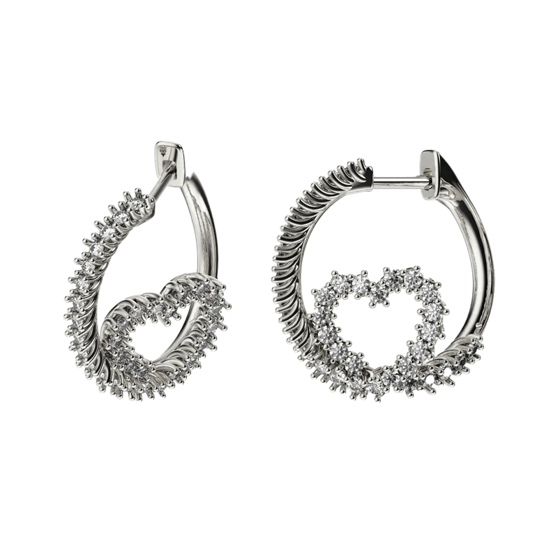 Orecchini oro bianco 18K a cerchio cuore intrecciato