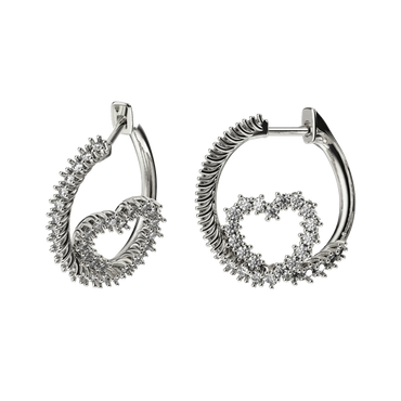 Orecchini oro bianco 18K a cerchio cuore intrecciato