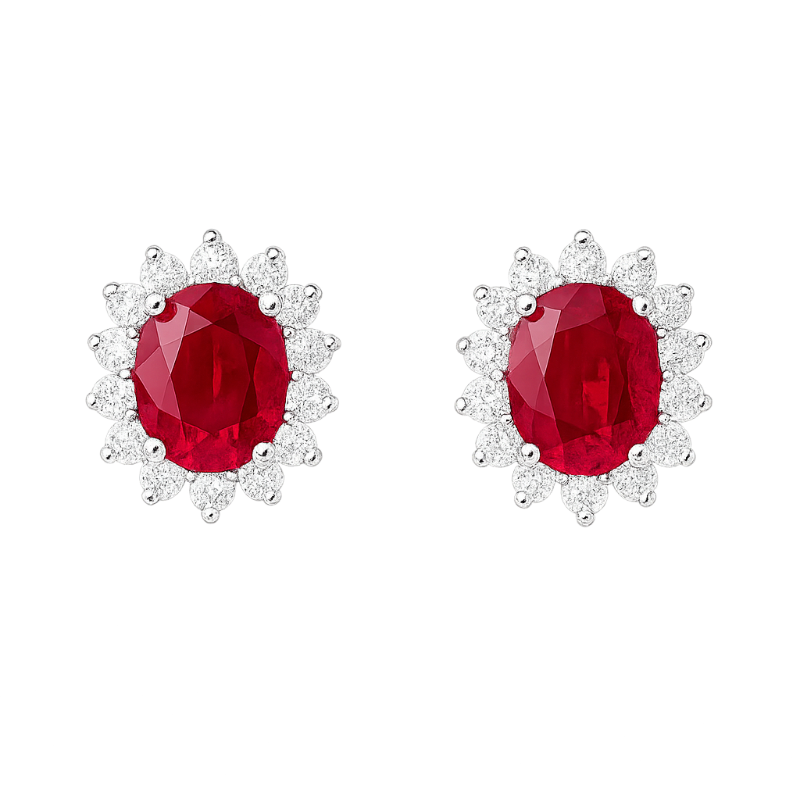 Orecchini rubino con diamanti e oro bianco 18K