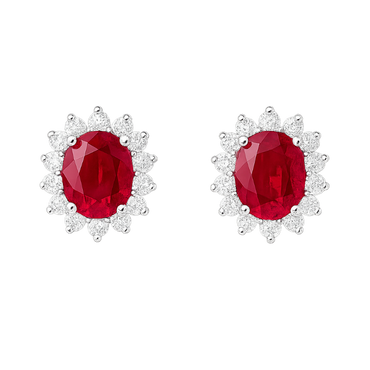 Orecchini rubino con diamanti e oro bianco 18K