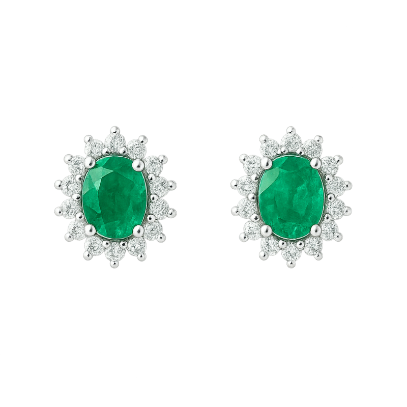 Orecchini smeraldo con diamanti e oro bianco 18K