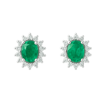 Orecchini smeraldo con diamanti e oro bianco 18K