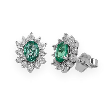 Orecchini oro bianco 18K con diamanti con centrale smeraldo