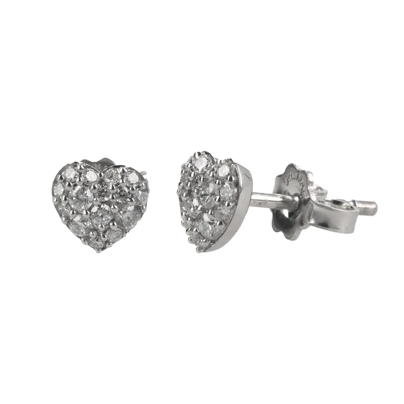 Orecchini oro bianco 18K con diamanti pavè cuore