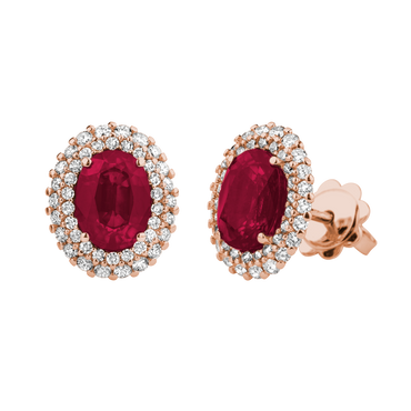 Orecchini Oro rosa  18K con Diamanti e Rubini 8x6 TRT