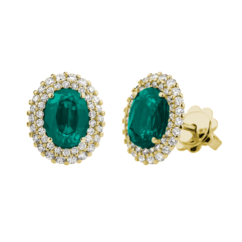 Orecchini Oro giallo 18K con Diamanti e Smeraldi 8x6 TRT