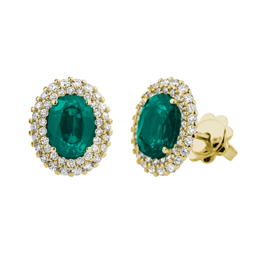 Orecchini Oro giallo 18K con Diamanti e Smeraldi 8x6 TRT
