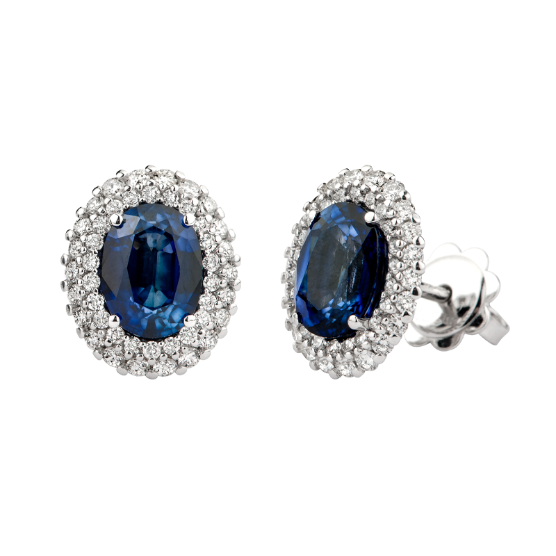 Orecchini Oro bianco 18K con Diamanti e Zaffiri 8x6 TRT