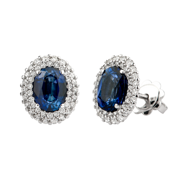 Orecchini Oro bianco 18K con Diamanti e Zaffiri 8x6 TRT