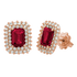 Orecchini Oro Rosa 18K con Diamanti e Rubini Ottagonali