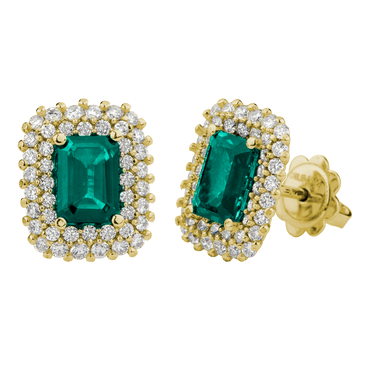 Orecchini Oro Giallo 18K con Diamanti e Smeraldi Ottagonali