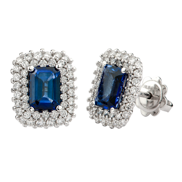 Orecchini Oro Bianco 18K con Diamanti e Zaffiri Ottagonali