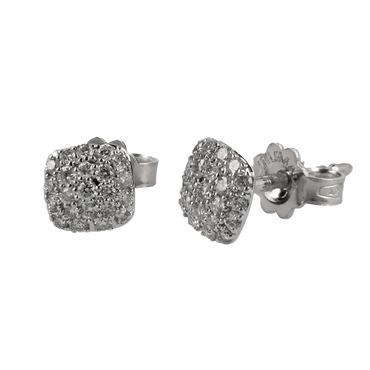 Orecchini oro bianco 18K con diamanti pavè quadro