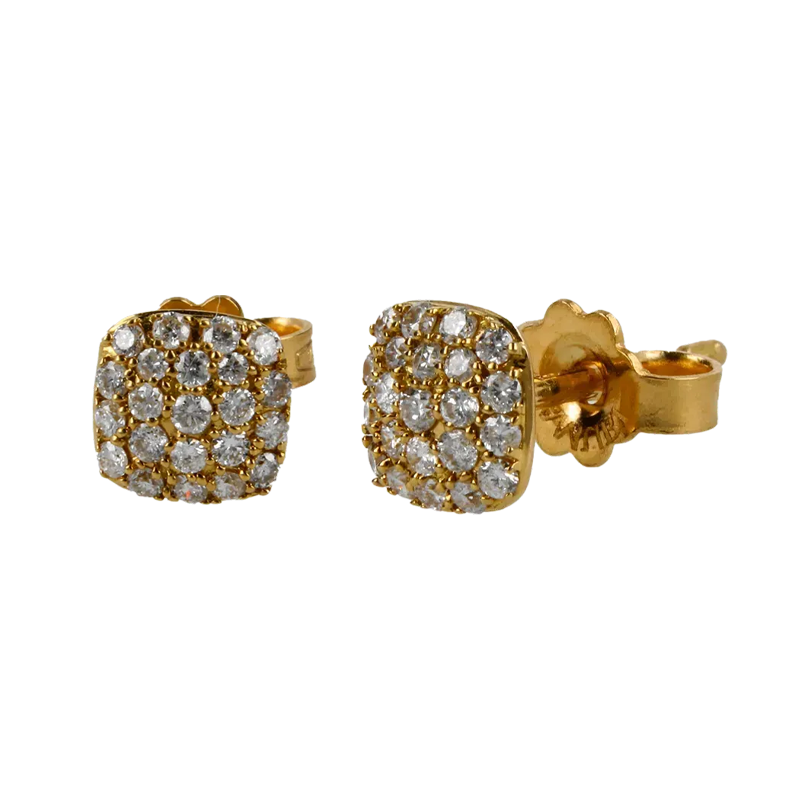 Orecchini oro giallo 18K con diamanti pavè quadro