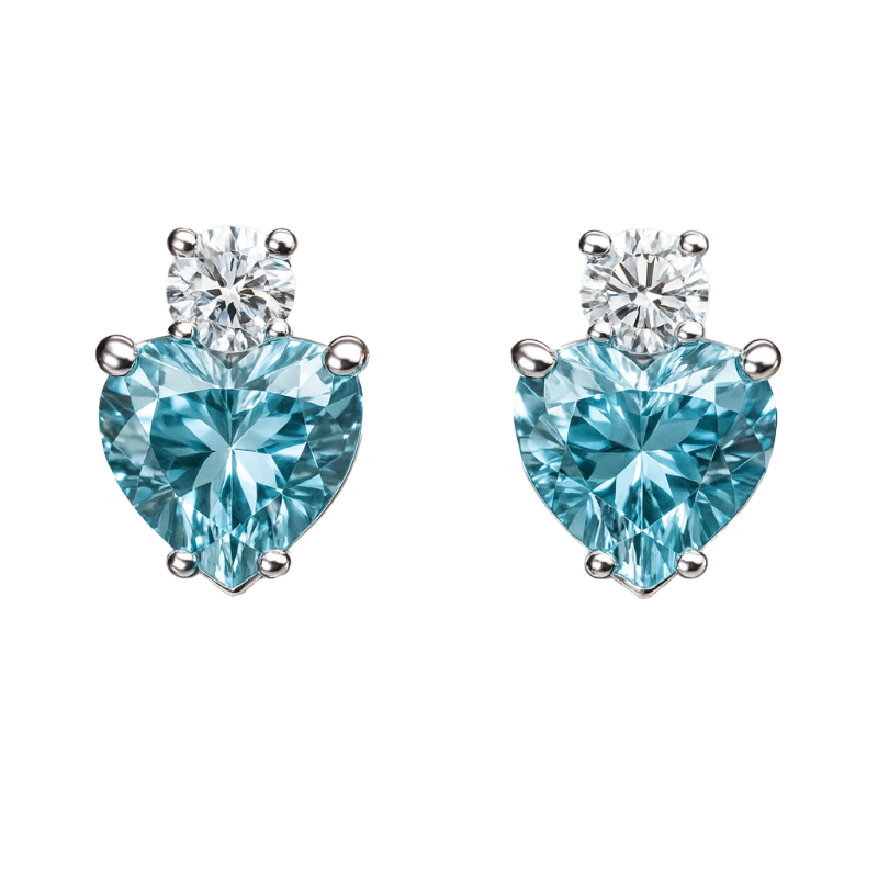 Orecchini acquamarina cuore con diamanti e oro bianco 18K