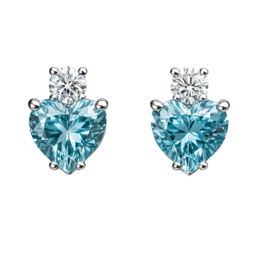 Orecchini acquamarina cuore con diamanti e oro bianco 18K