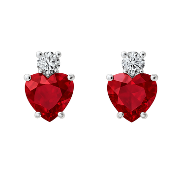 Orecchini rubino cuore con diamanti e oro bianco 18K