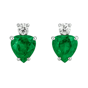 Orecchini smeraldo cuore con diamanti e oro bianco 18K